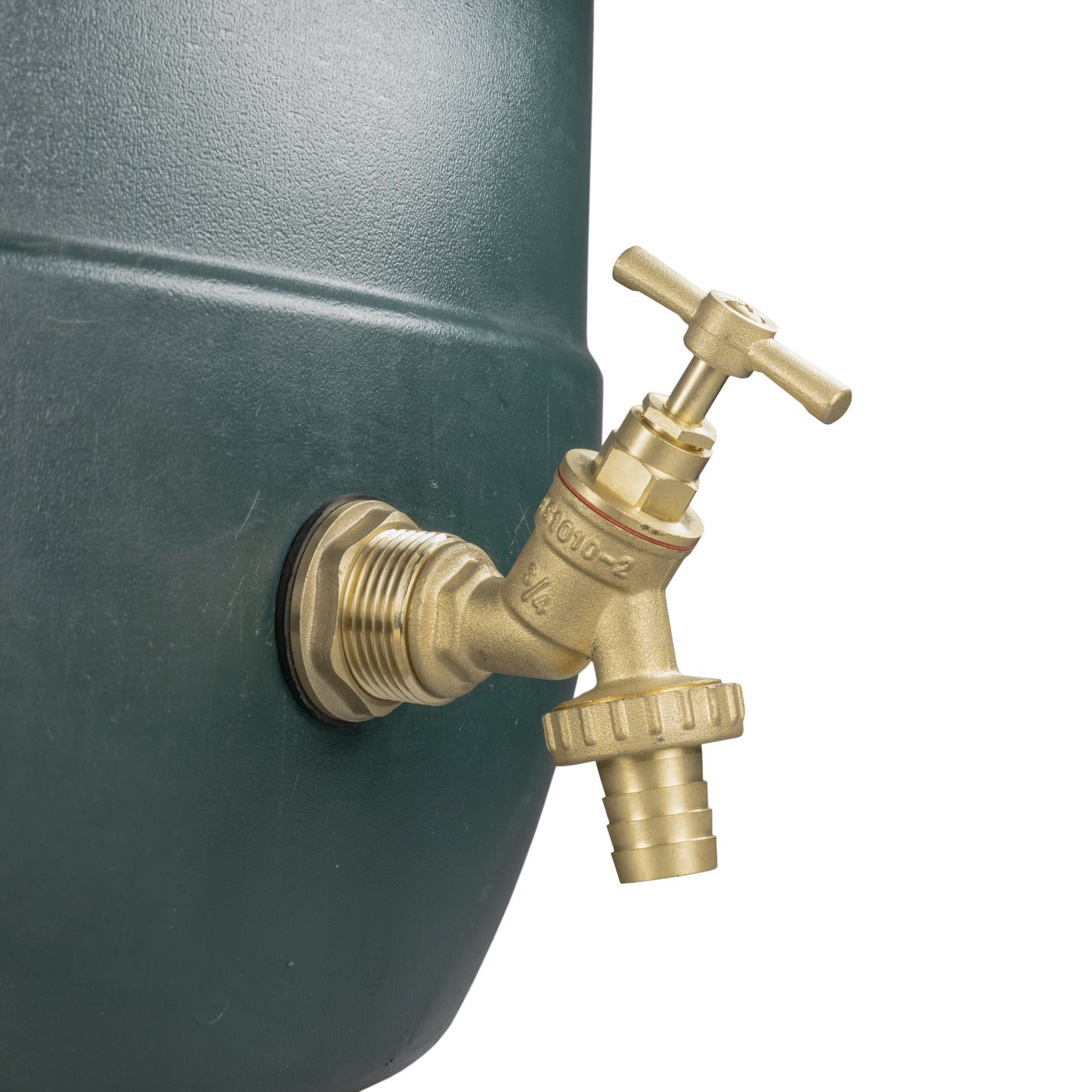 Brass water butt tap kit with barbed outlets and side-mounted spigot fitting