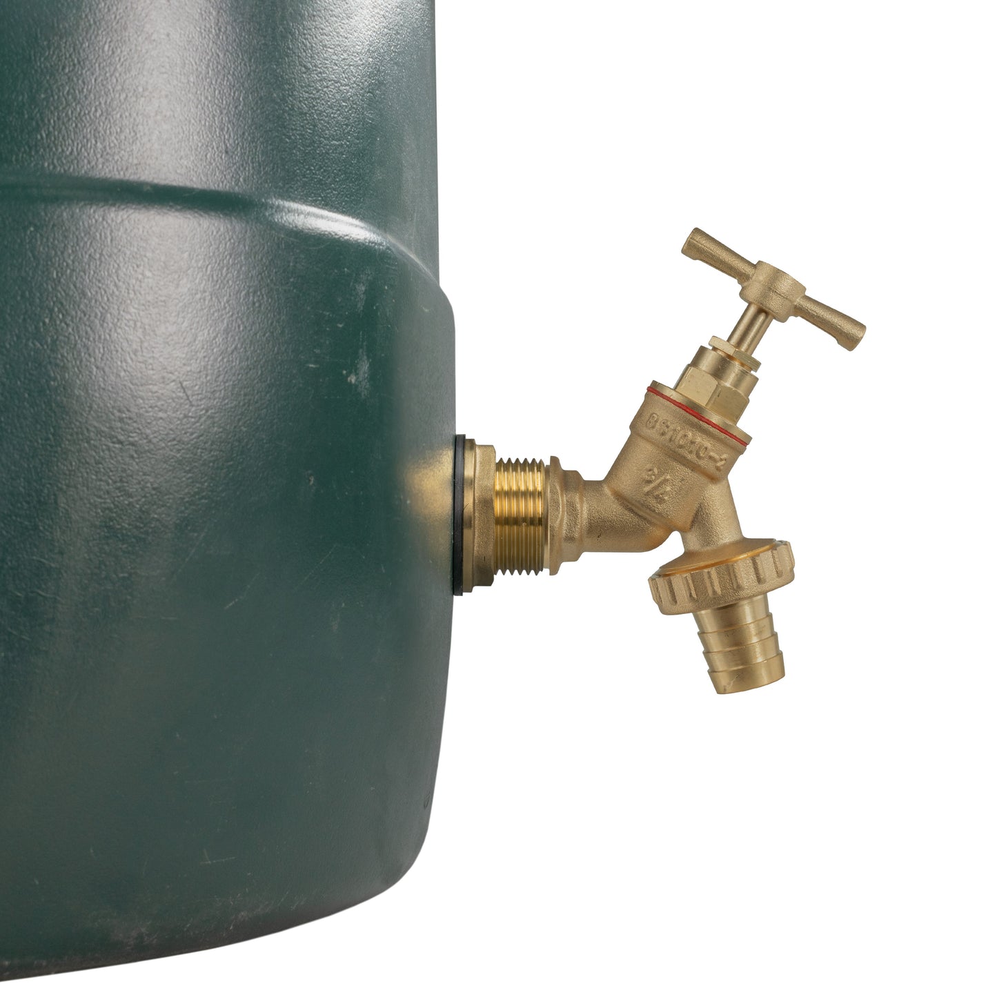 Brass water butt tap kit connected fitting with threaded inlet and barbed outlet