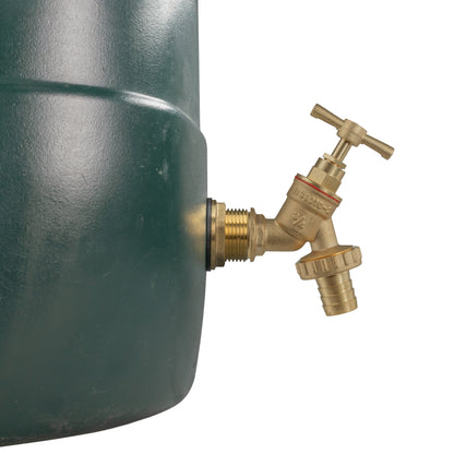 Brass water butt tap kit connected fitting with threaded inlet and barbed outlet