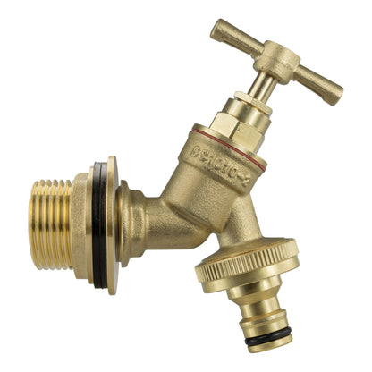 Brass water butt quick-connect tap fitting, 1 inch threaded outlet