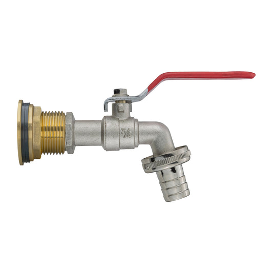 Water Butt brass kit 1" lever tap with barbed outlet connector