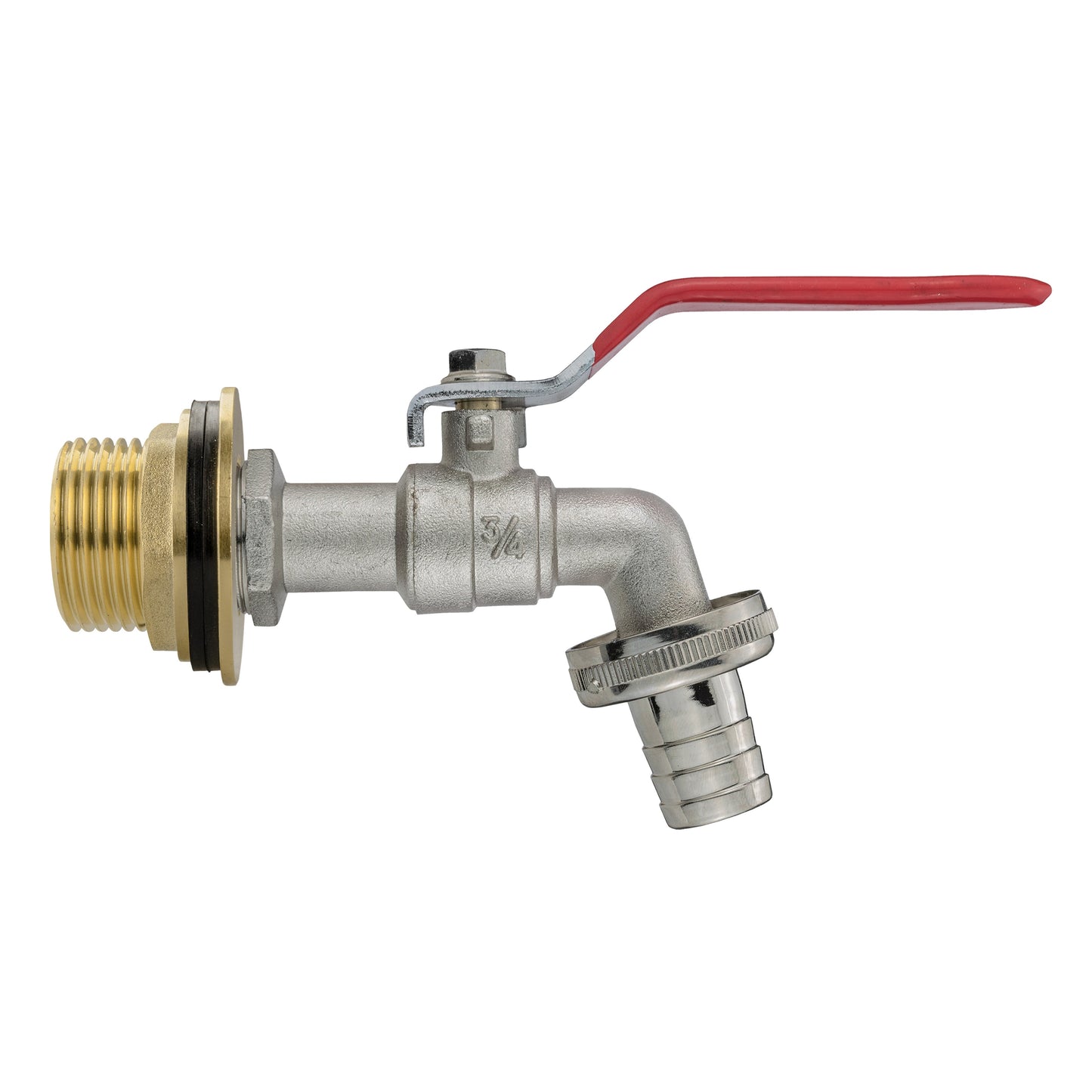 Water butt brass kit 1" tap with barbed spout and red handle