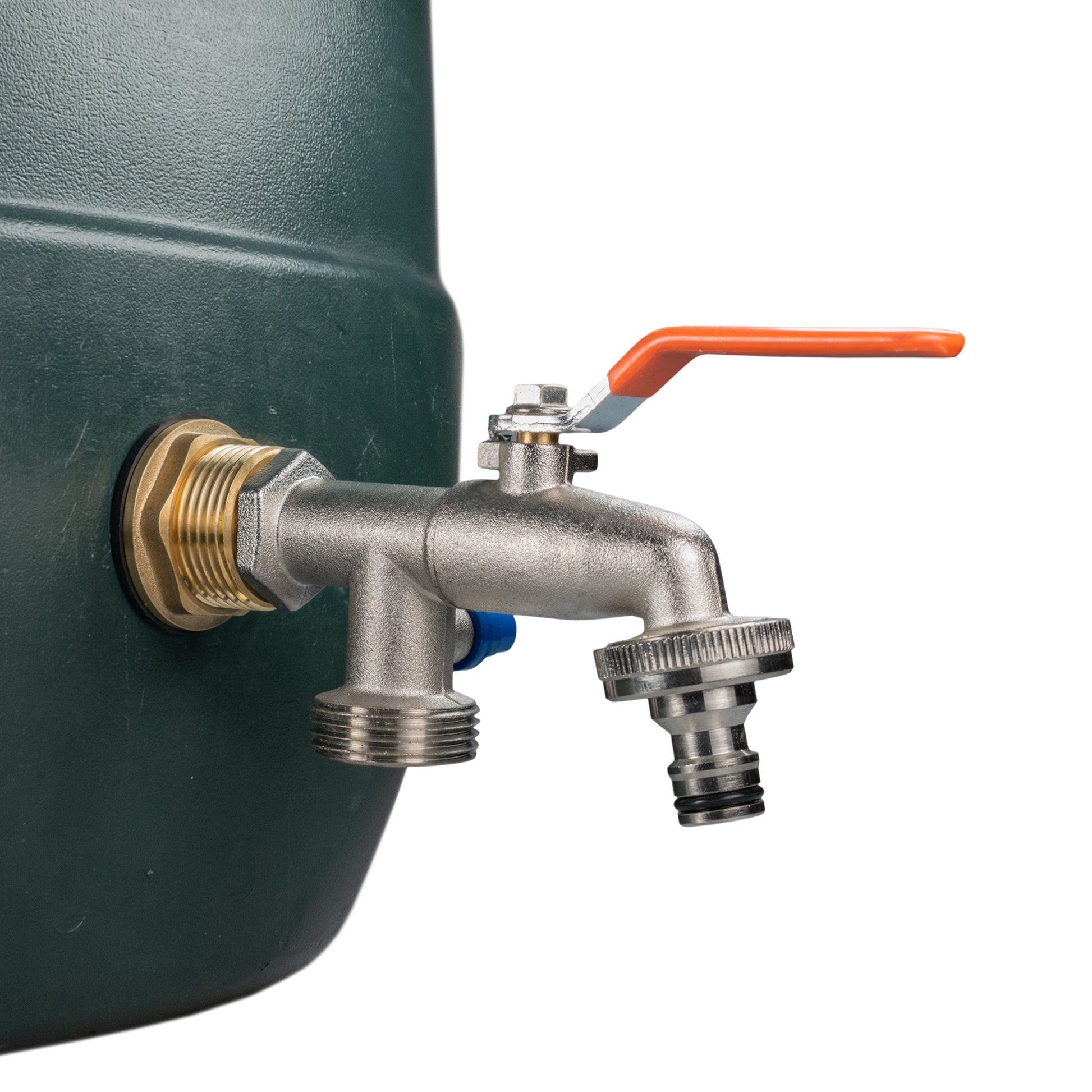 Water butt brass kit 1" double tap, with orange lever and knurled outlet