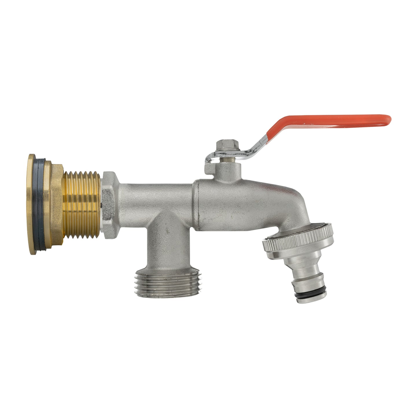 Water butt brass kit 1" with double tap: brass inlet and two tap outlets
