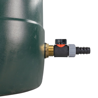 Brass threaded inlet with inline valve body and 20mm barb hose connector