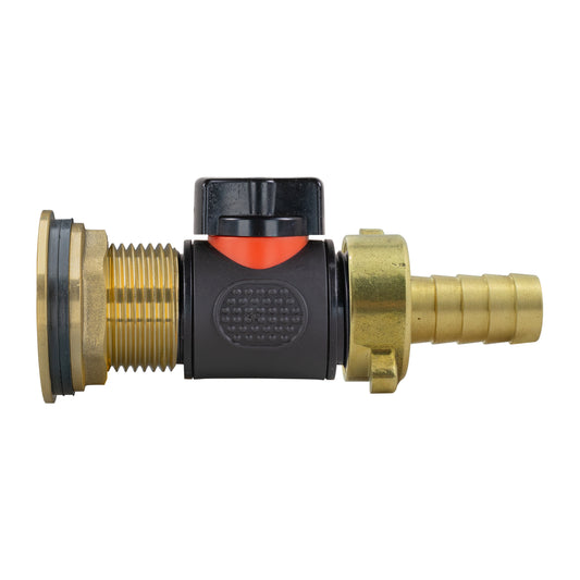 1" brass water butt kit: inline valve + 1/2" brass barbs