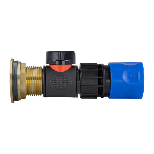 1" brass water butt kit with inline valve and blue female quick connector