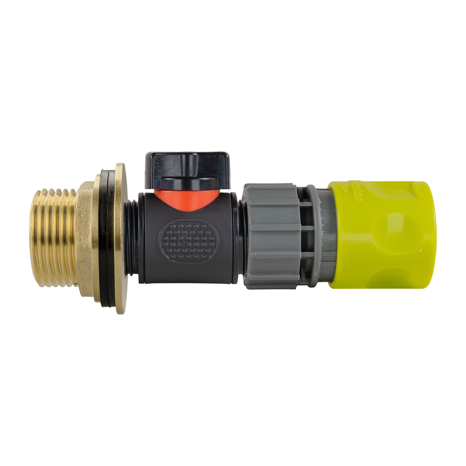Inline valve brass BSP inlet with lime female quick connector outlet