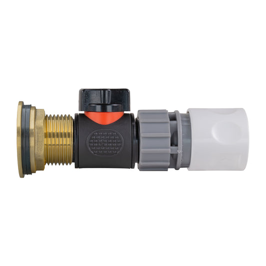 Brass water butt kit 1" with inline valve and female quick connector WL