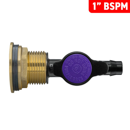 1" BSP brass and black irrigation valve with 13mm barb connector