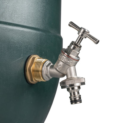Nickel-plated quick-connect tap with threaded brass inlet for water butt