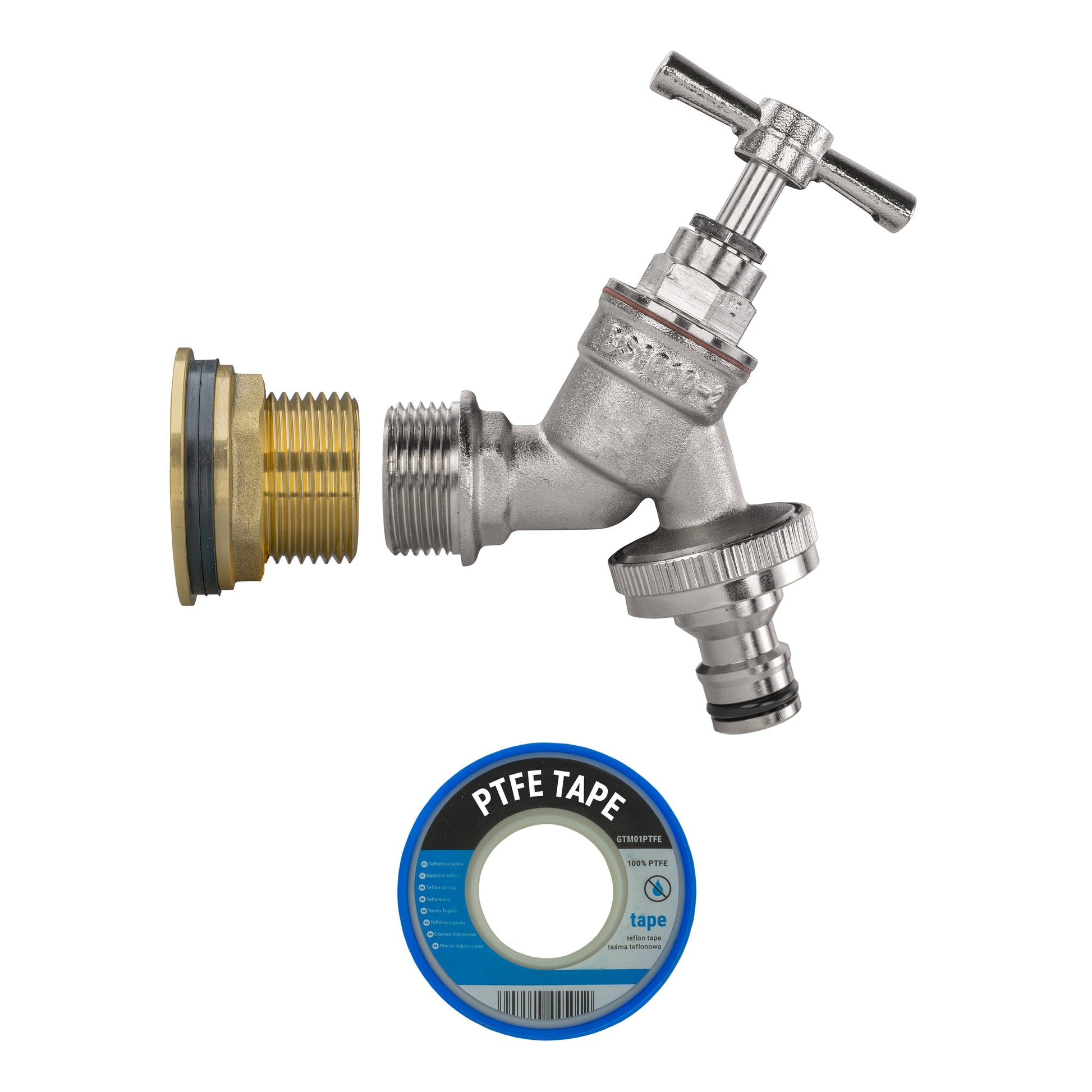 Quick-connect tap with brass inlet plus PTFE tape included
