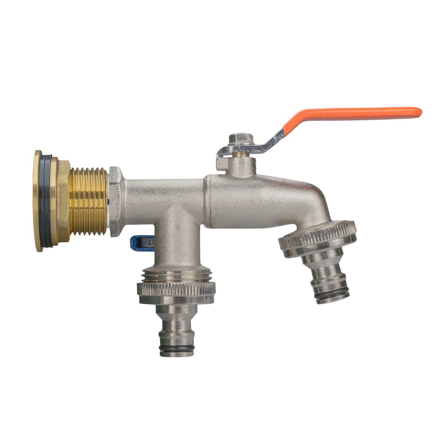 1" water butt brass tap kit with double quick connect and orange lever handle