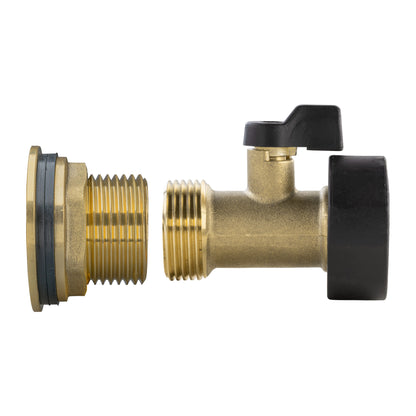 Brass valve connector kit with black handle, 1" threaded inlet side