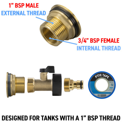 1" BSP Gewinde Adapter mit Quick-Connect und 3/4" BSP Innengewinde