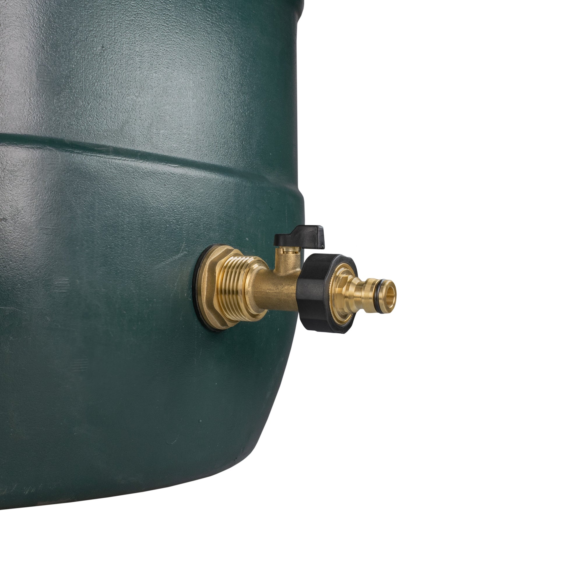 Einbauansicht: Messing-Wasserfass-Ventil mit Quick-Connect am Fassanschluss
