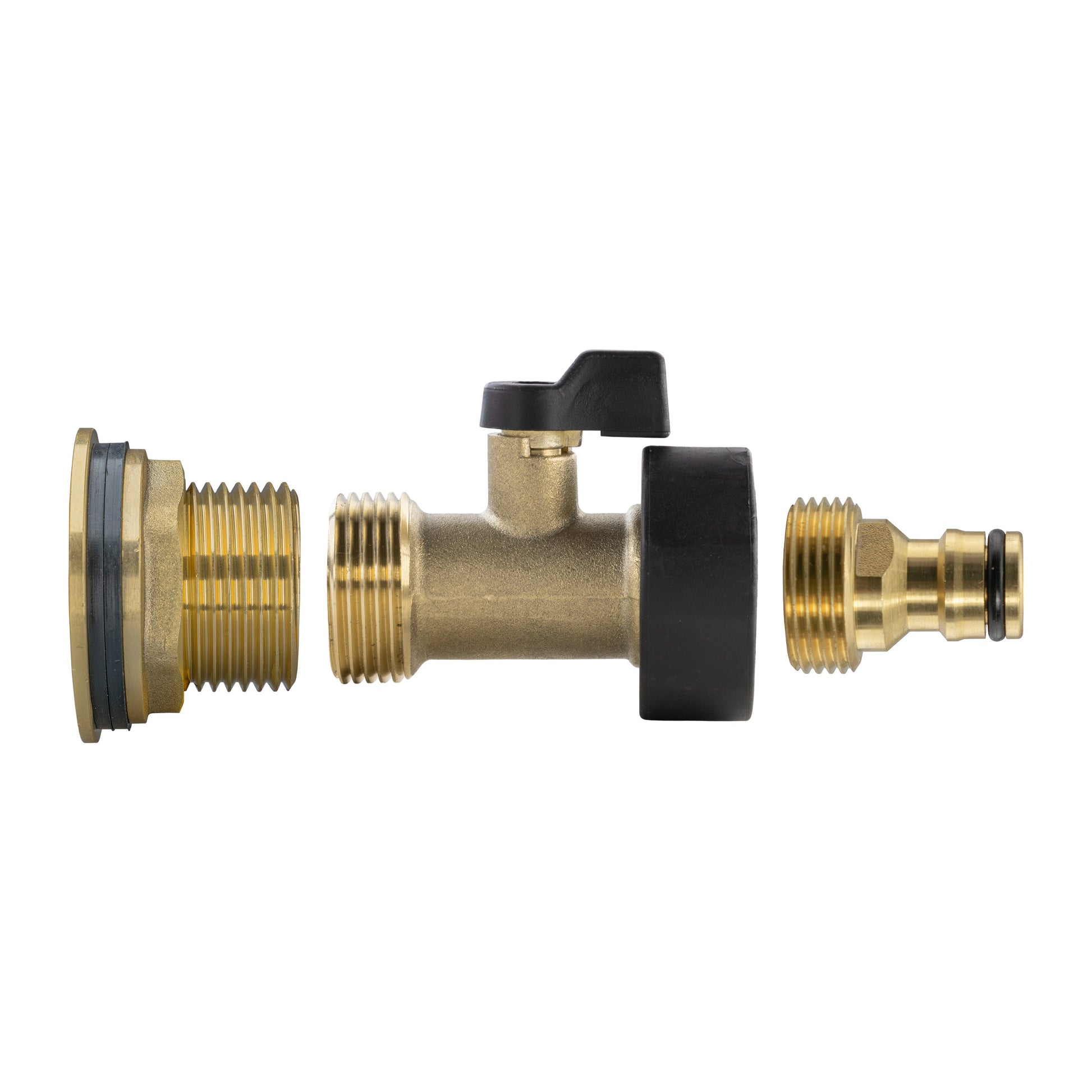 Wasserfass-Ventil-Set in Messing mit 1" BSP Außengewinde und Quick-Connect
