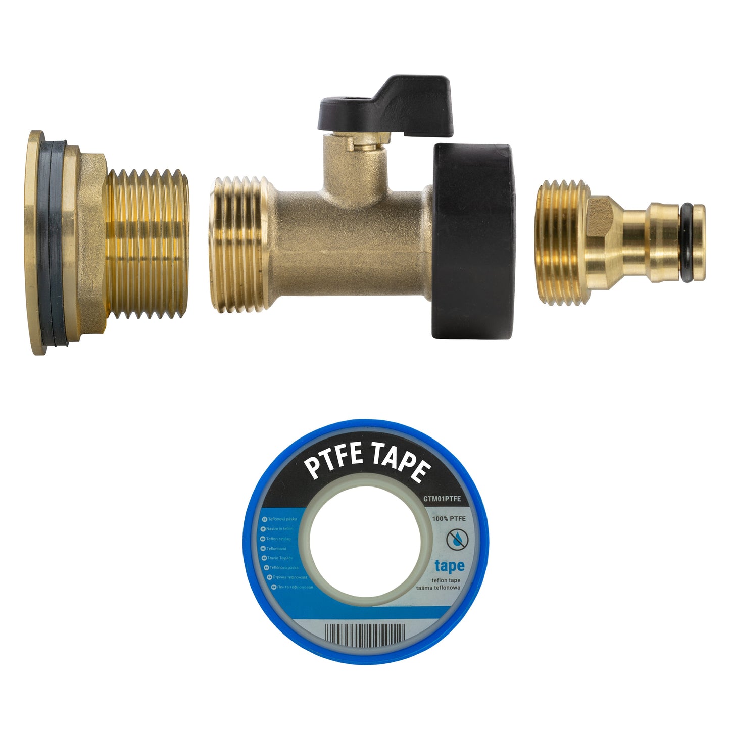 Messing-Wasserfass-Ventil-Set mit PTFE-Dichtband für Quick-Connect-Anschluss