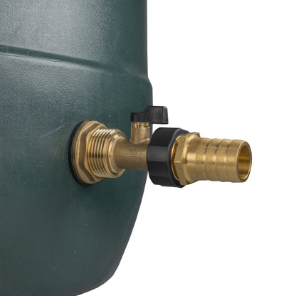 Brass 1" BSP fitting with rubber washer and barbed 25mm outlet on valve