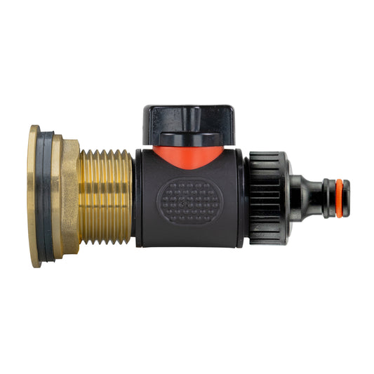 Messing-Wassserfass-Anschlussset 1" mit Zwischenventil und Quick-Connect, Schwarz/Orange