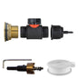 Brass water butt kit with inline valve, 4mm barb and black push-fit connector