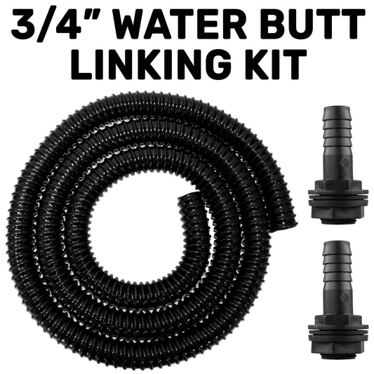 3/4 in water butt linking kit: black coiled hose with two connectors