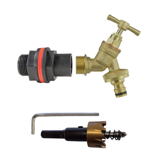 3/4 in water butt brass bib tap with snap-on adapter and drill bit