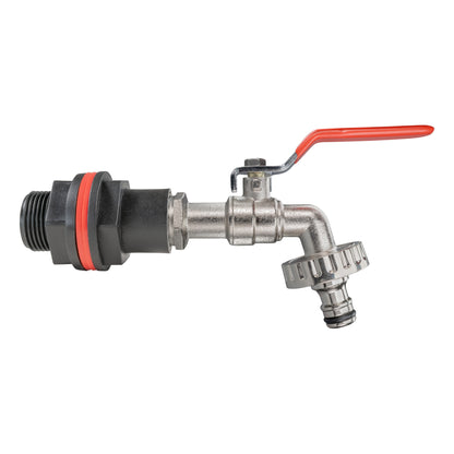 Drill bit tool for water butt spigot installation, with L-shaped handle and bit