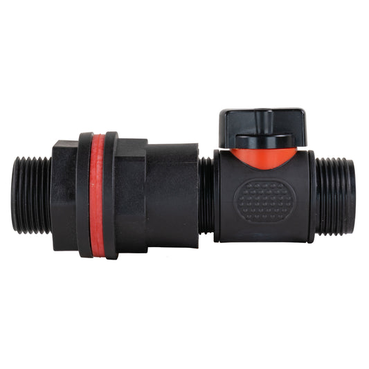 3/4" BSPM inline valve kit with black body, orange lever handle, red seal ring