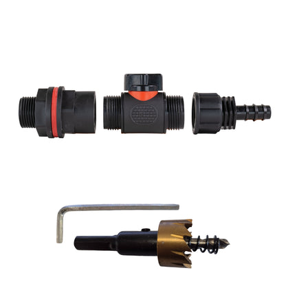 Wasserfass-Adapter mit Inline-Ventil, 1/2" Barb und rotem Dichtstreifen