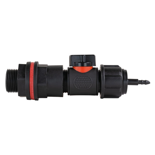 3/4" BSPP In-Line Valve kit with 4mm micro barb, black fittings and orange handle