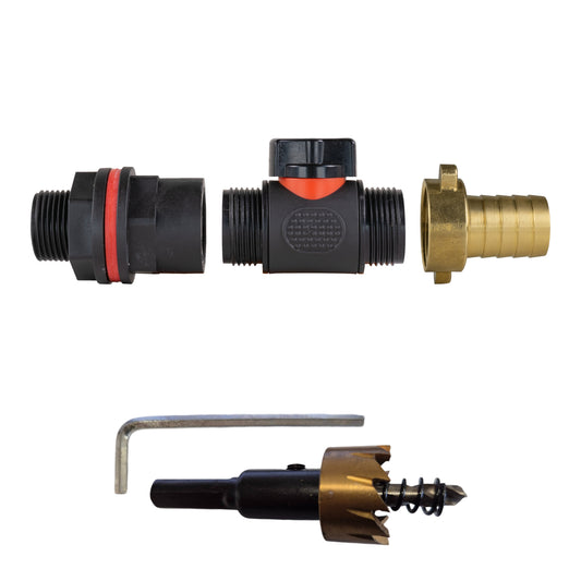 Water butt kit 3/4" inline valve with brass 19mm barb and BSPM thread