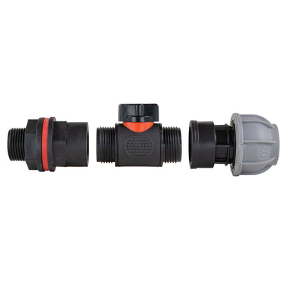 3/4" BSPM valve adapter, black housing with red sealing ring and grey inlet