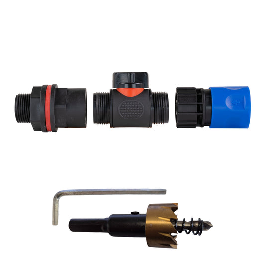 3/4" BSP water butt kit: inline valve with blue female quick connector