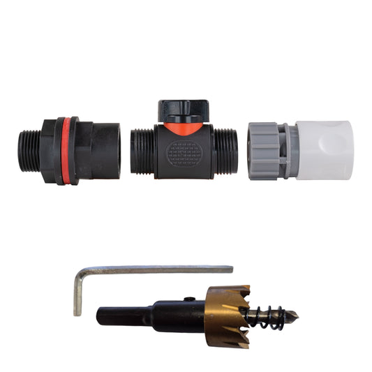 Water butt kit 3/4" with inline valve and female quick connector