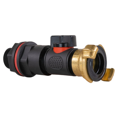 Water Butt Kit 3/4" with in-line valve and GEKA connector, black plastic and brass