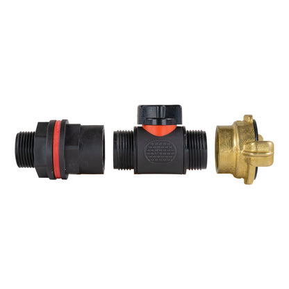 Water butt kit with 3/4" threaded ends, inline valve and brass GEKA fitting