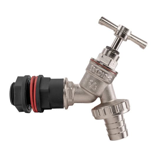3/4" barbed tap kit: nickel-plated brass outlet with spigot and black hose connector