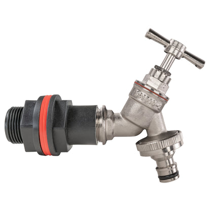 3/4" BSPM water butt quick-connect tap with nickel-plated valve and black adaptor