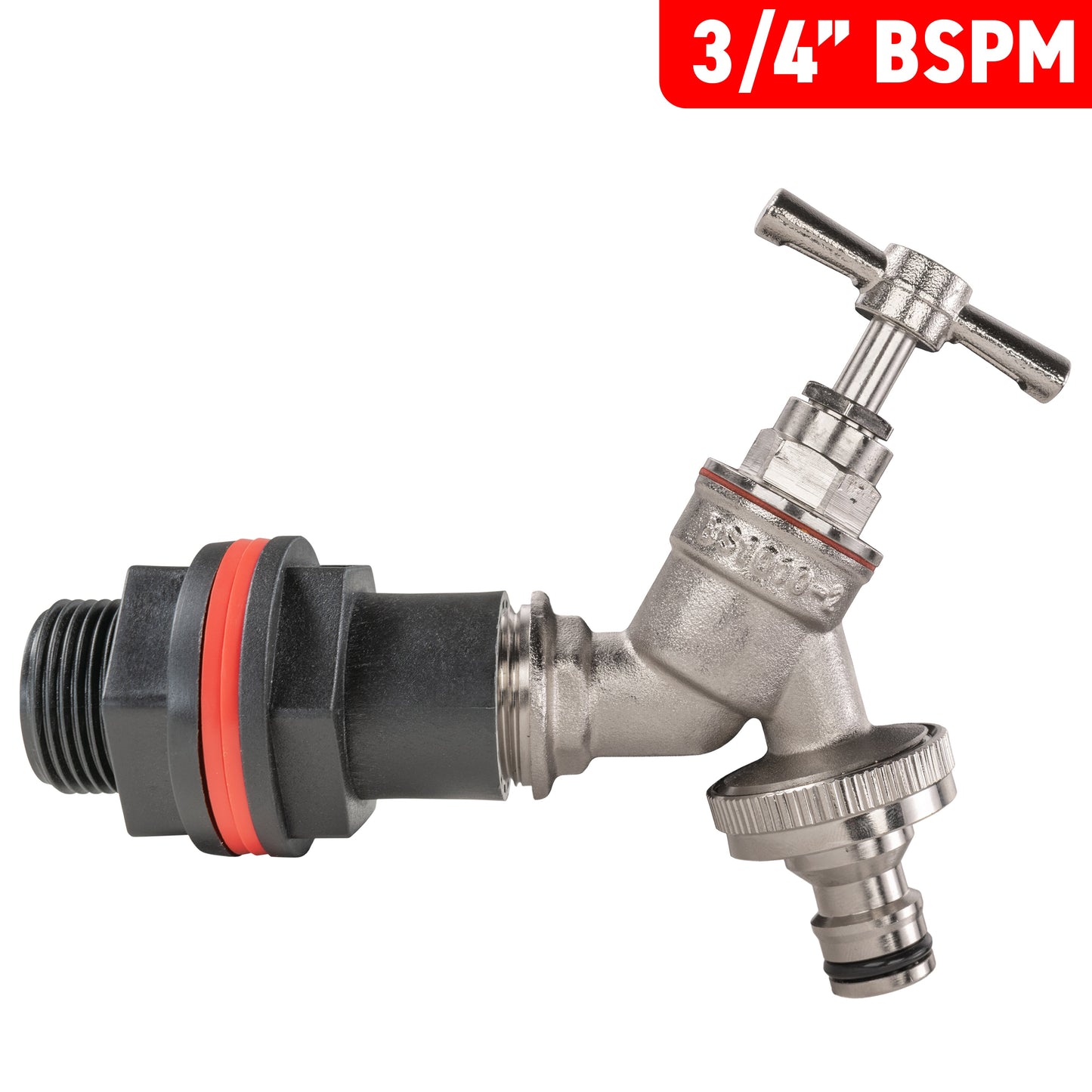 3/4" BSPM quick-connect tap with nickel-plated valve and black threaded adaptor