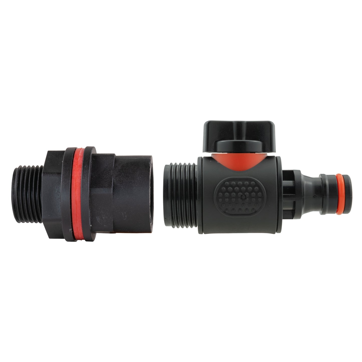Water butt kit quick connector valve with red/black seal and 3/4" BSPM inlet