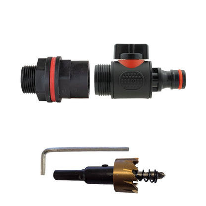 Water butt kit inline quick connector valve with 3/4" BSPM threads and fittings