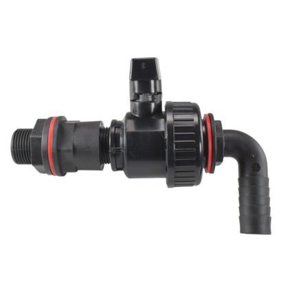 3/4" BSP water butt kit with plastic valve and 3/4" barb elbow, black connector