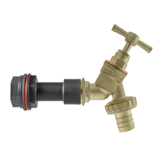 Water butt extension kit: 1/2" brass barbed tap with black mounting connector
