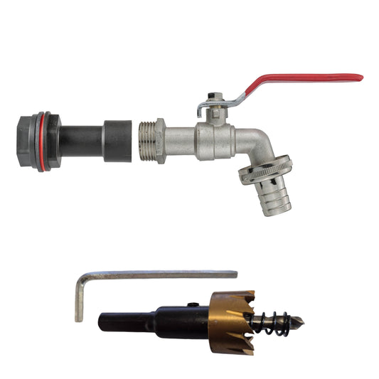 Water butt extension kit: 1/2" BSPM lever tap with barbed outlet and coupling