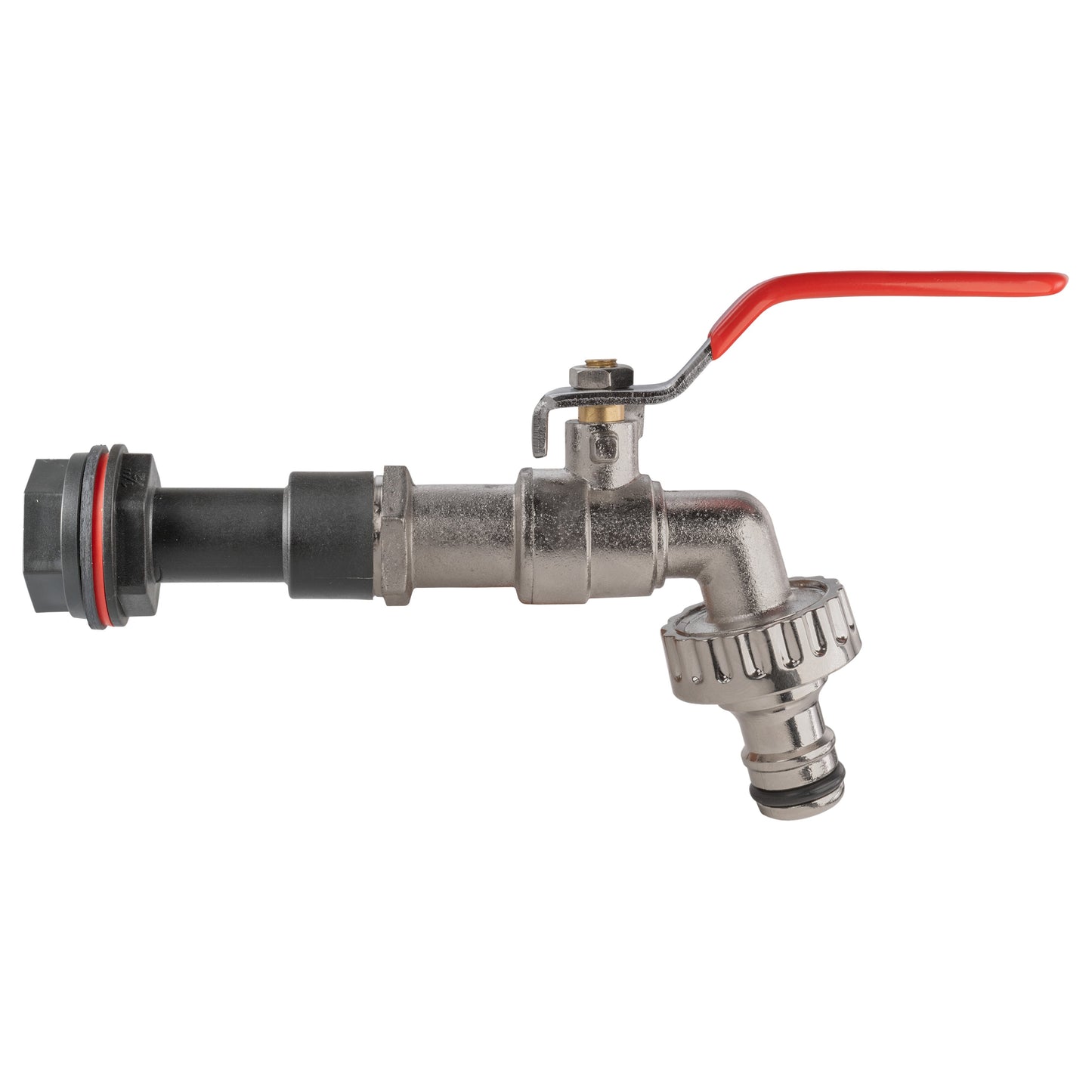 Water butt extension kit with quick-connect lever tap, red handle and 1/2" BSPM