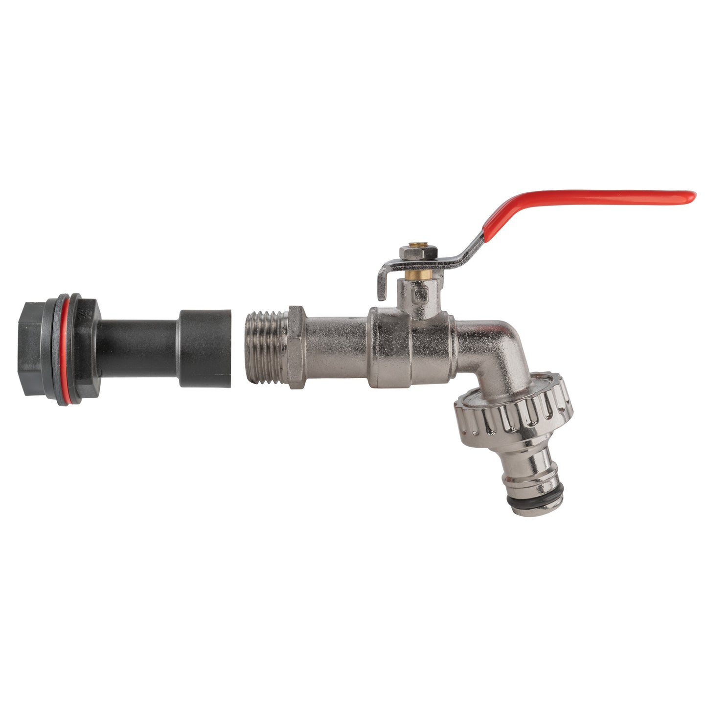 Extension kit lever tap with red handle, metal spigot and black connector