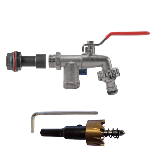Water butt extension kit: Double tap mit rotem Hebel, 1/2" BSPM-Anschlüssen