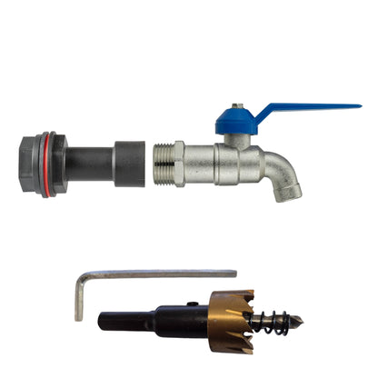 Water butt extension kit: 1/2" lever tap with hose connector and seal ring