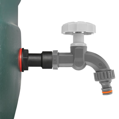 Water Butt Extension Kit tap with grey dial and garden spigot, black inlet